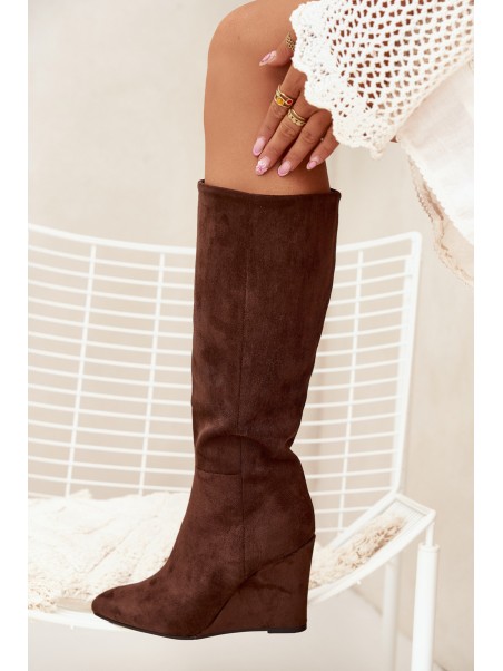 Warm ladies wedge boots chocolate Rosina