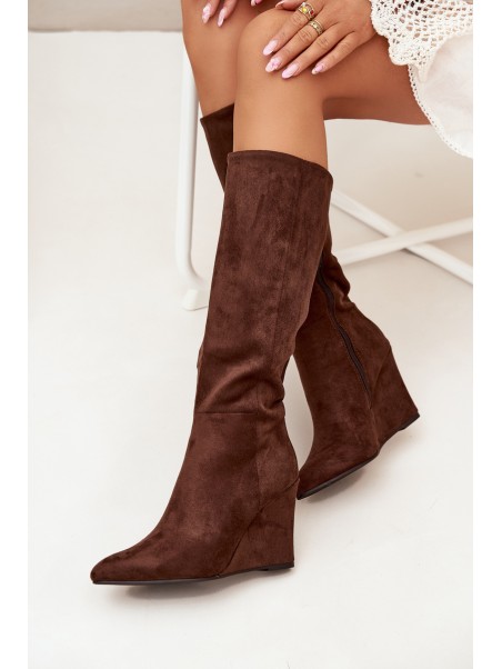 Warm ladies wedge boots chocolate Rosina