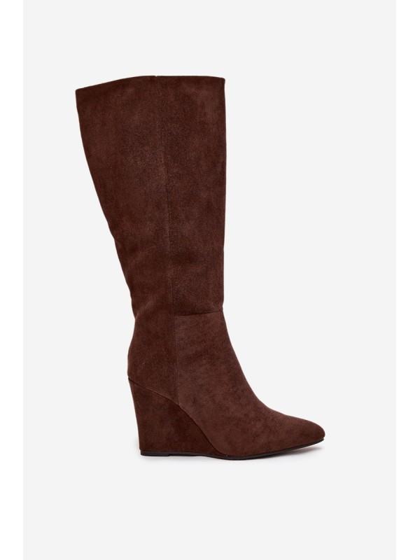 Warm ladies wedge boots chocolate Rosina