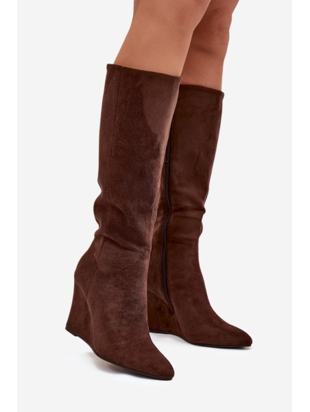Warm ladies wedge boots chocolate Rosina