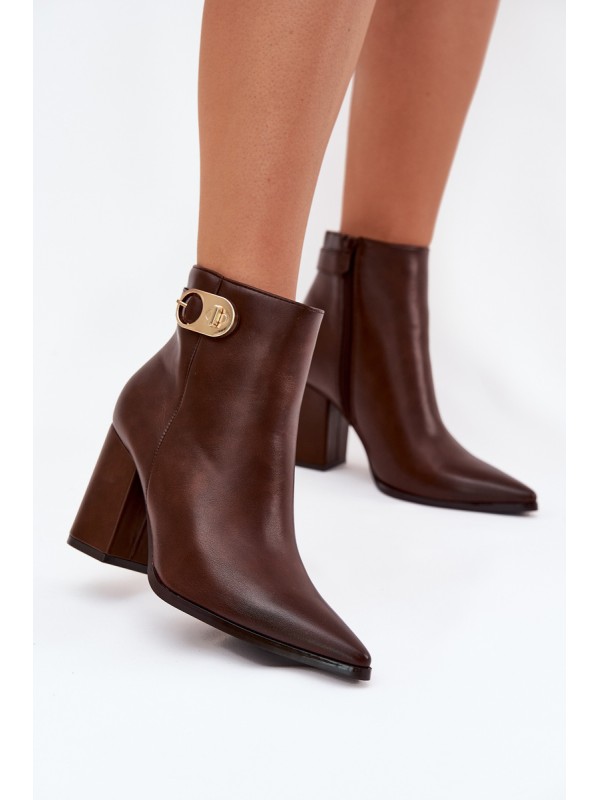 Women s heeled boots with gold detail chocolate Tharina 2