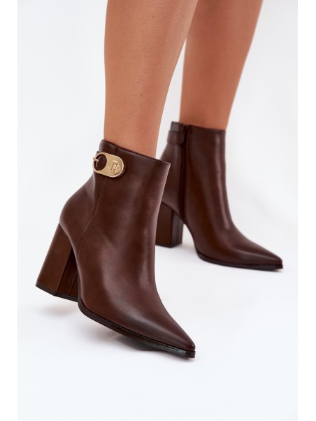 Women s heeled boots with gold detail chocolate Tharina