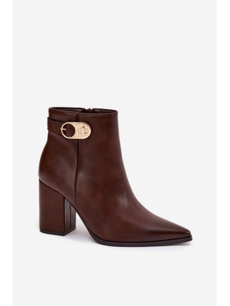 Women s heeled boots with gold detail chocolate Tharina