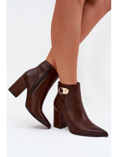 Women s heeled boots with gold detail chocolate Tharina