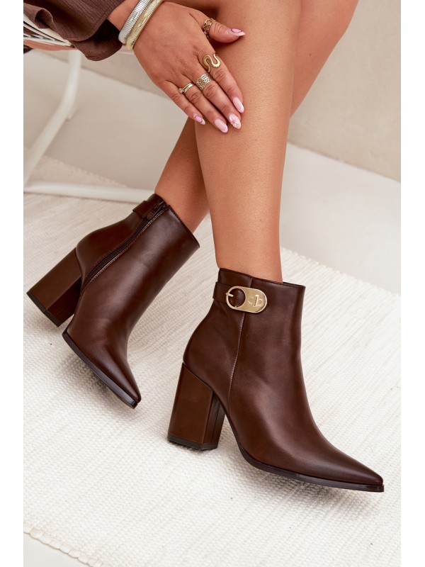Women s heeled boots with gold detail chocolate Tharina