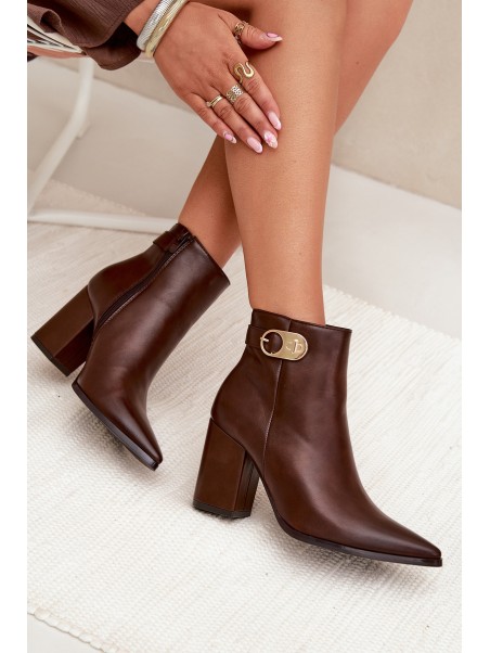 Women s heeled boots with gold detail chocolate Tharina