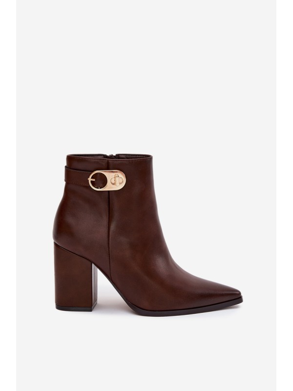 Women s heeled boots with gold detail chocolate Tharina