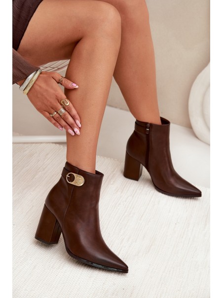 Women s heeled boots with gold detail chocolate Tharina