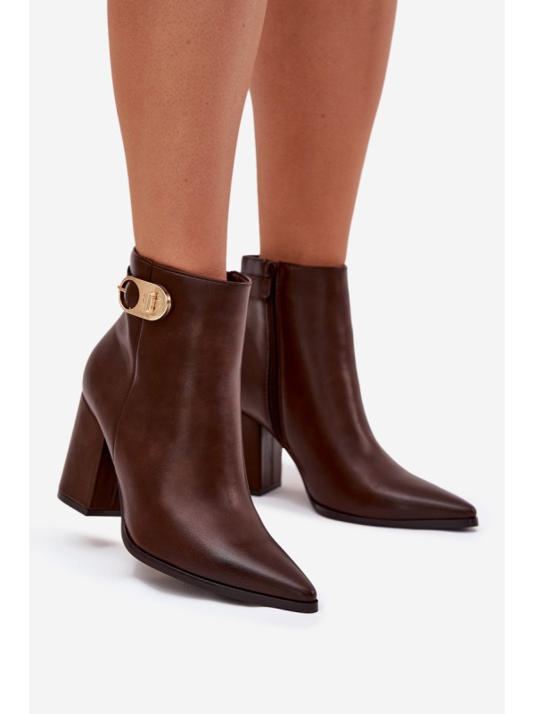 Women s heeled boots with gold detail chocolate Tharina
