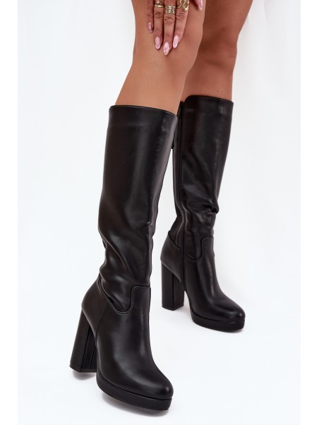 Women's Knee High Heels Eco Leather Black Thalina