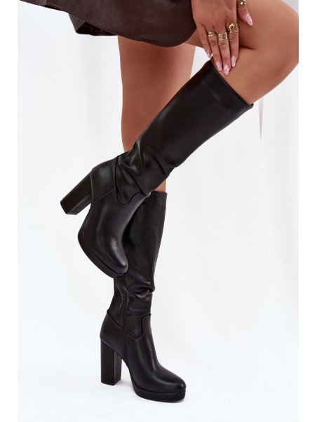 Women's Knee High Heels Eco Leather Black Thalina