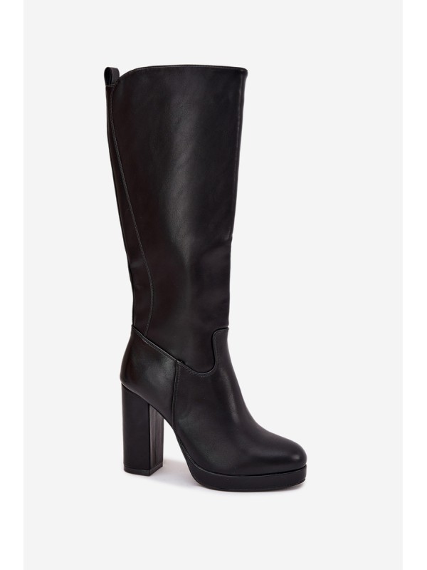 Women's Knee High Heels Eco Leather Black Thalina