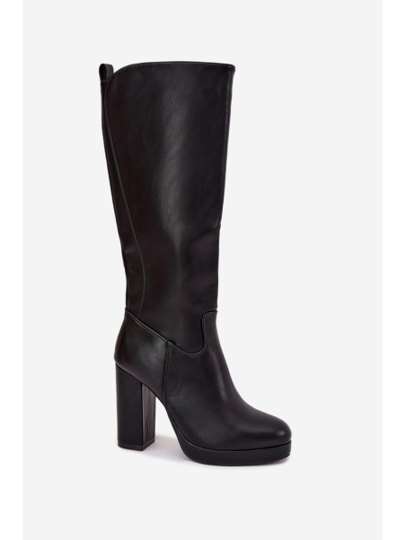 Women's Knee High Heels Eco Leather Black Thalina