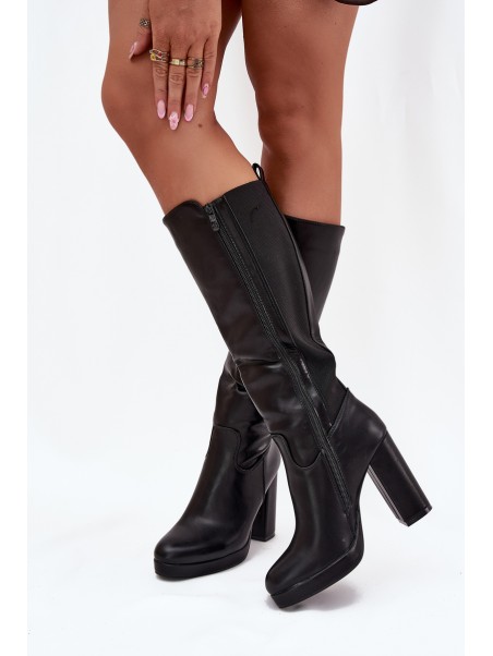 Women's Knee High Heels Eco Leather Black Thalina