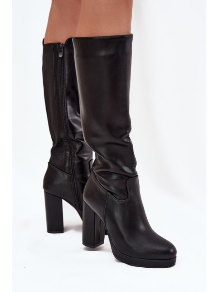 Women's Knee High Heels Eco Leather Black Thalina