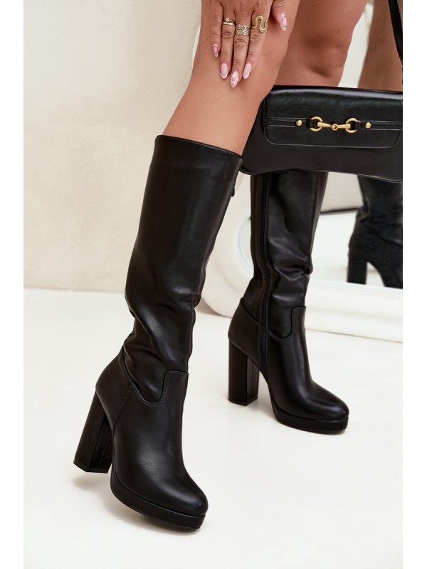 Women's Knee High Heels Eco Leather Black Thalina