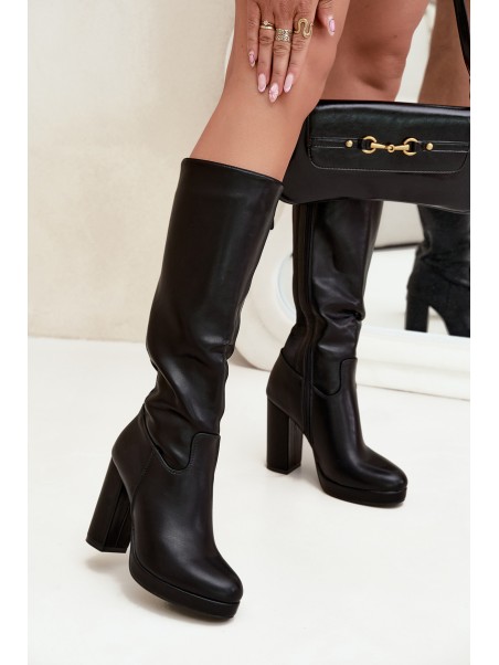Women's Knee High Heels Eco Leather Black Thalina