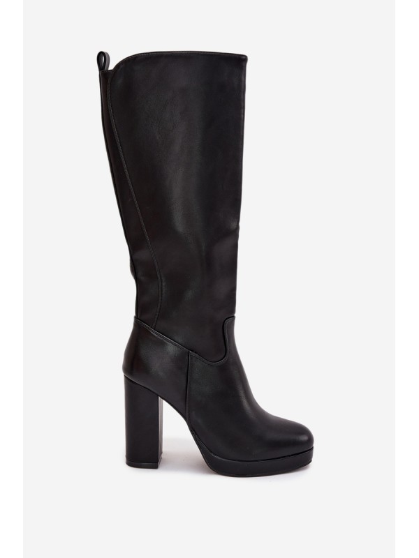 Women's Knee High Heels Eco Leather Black Thalina