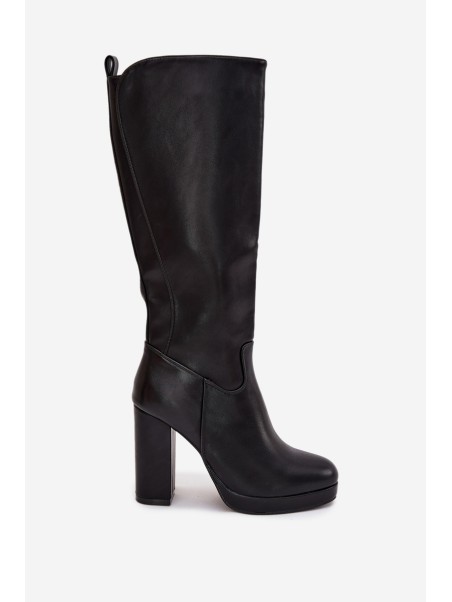 Women's Knee High Heels Eco Leather Black Thalina