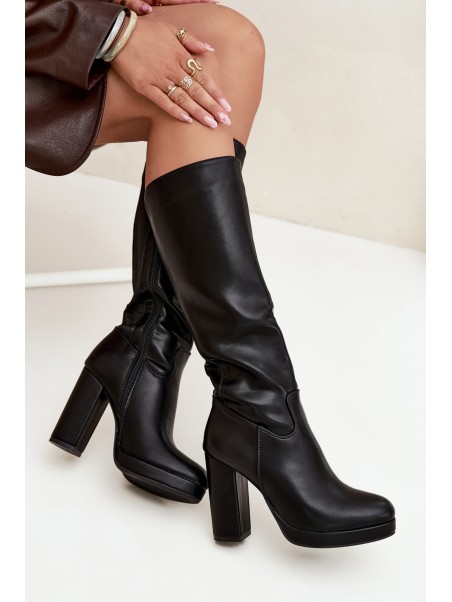 Women's Knee High Heels Eco Leather Black Thalina