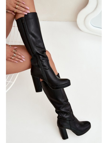 Women's Knee High Heels Eco Leather Black Thalina