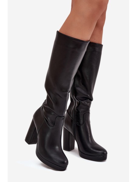 Women's Knee High Heels Eco Leather Black Thalina