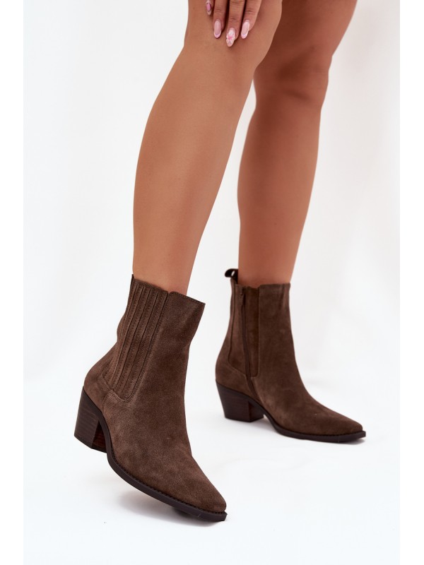 Women's Suede Ankle Boots With Heel Insulated Khaki Arelia