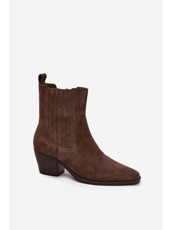 Women's Suede Ankle Boots With Heel Insulated Khaki Arelia