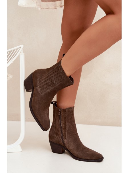Women's Suede Ankle Boots With Heel Insulated Khaki Arelia