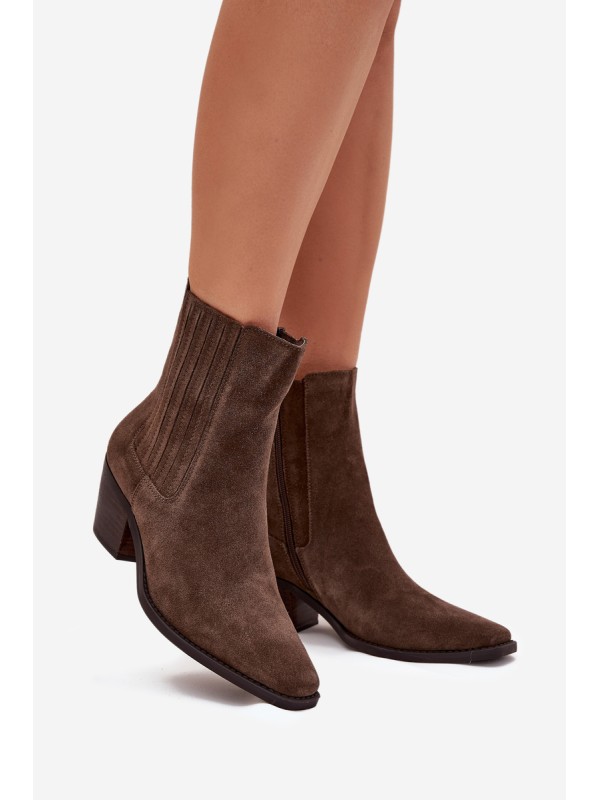 Women's Suede Ankle Boots With Heel Insulated Khaki Arelia