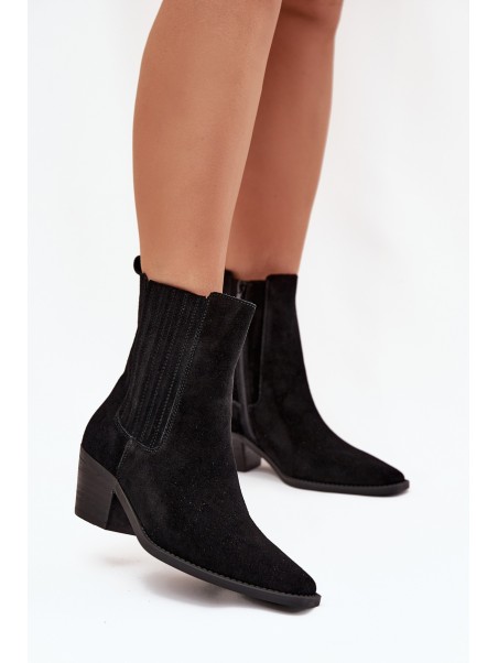 Women's Suede Ankle Boots With Heel Insulated Black Arelia