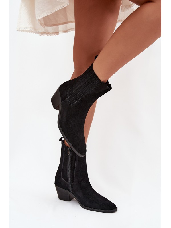 Women's Suede Ankle Boots With Heel Insulated Black Arelia 2