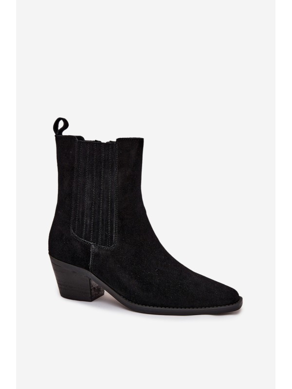 Women's Suede Ankle Boots With Heel Insulated Black Arelia