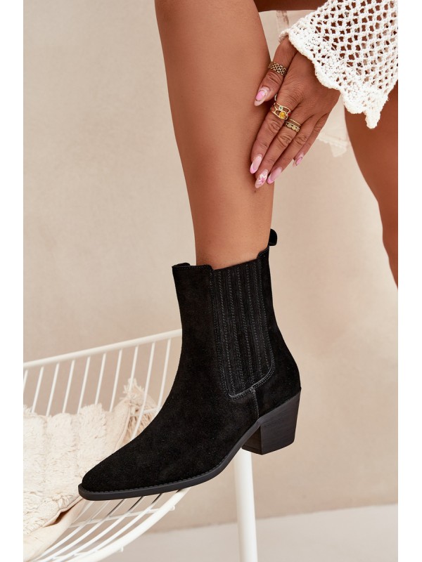 Women's Suede Ankle Boots With Heel Insulated Black Arelia