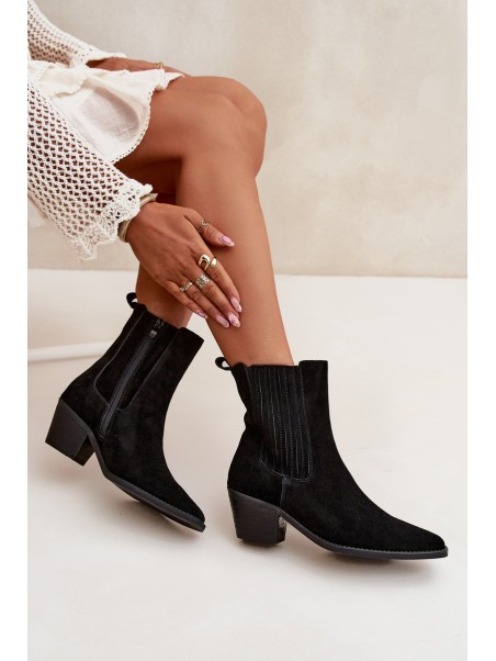 Women's Suede Ankle Boots With Heel Insulated Black Arelia