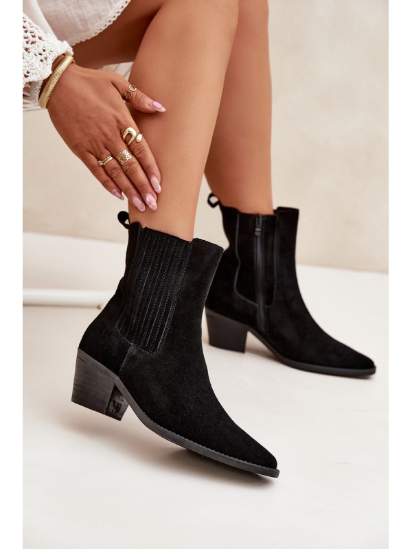 Women's Suede Ankle Boots With Heel Insulated Black Arelia