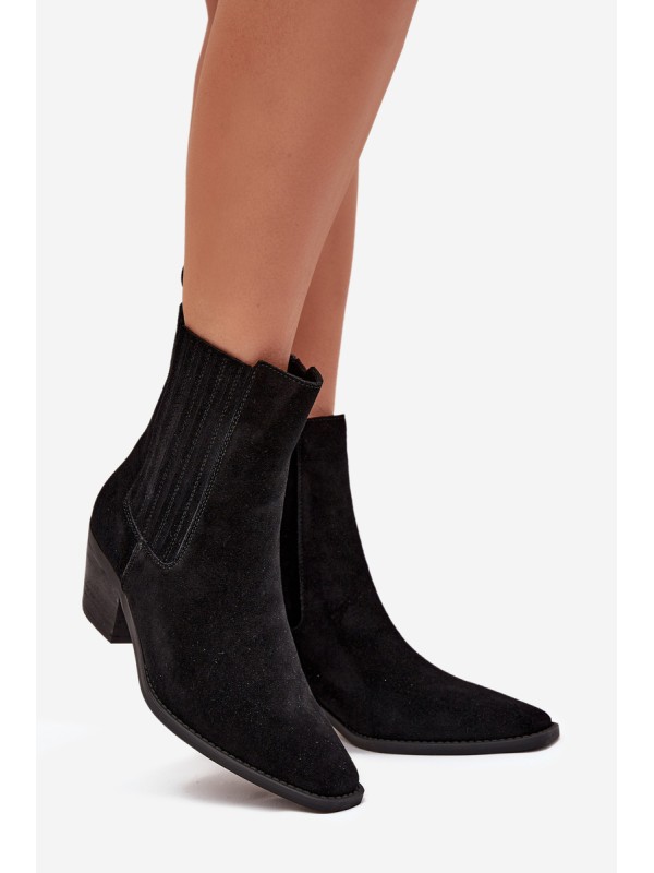 Women's Suede Ankle Boots With Heel Insulated Black Arelia