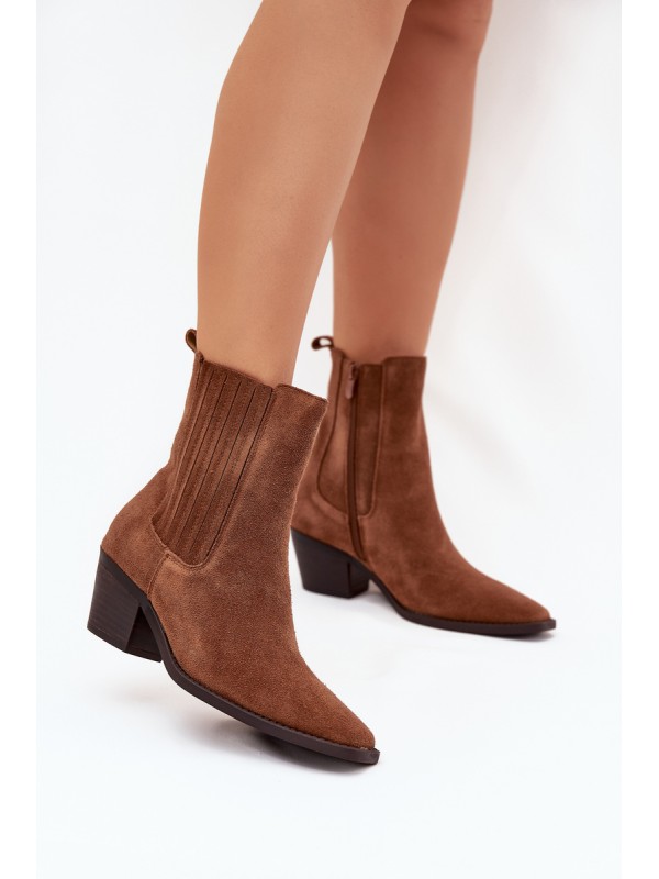 Suede Women's Ankle Boots On Heels Insulated Camel Arelia