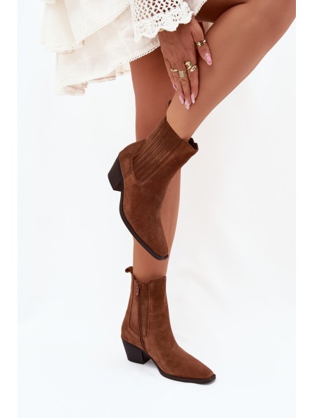 Suede Women's Ankle Boots On Heels Insulated Camel Arelia