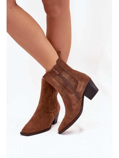 Suede Women's Ankle Boots On Heels Insulated Camel Arelia