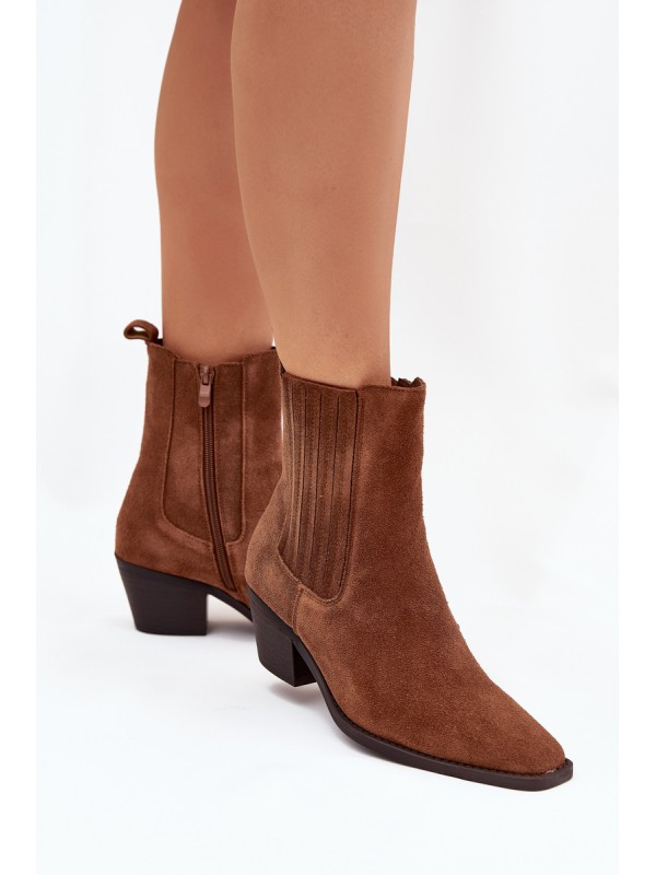 Suede Women's Ankle Boots On Heels Insulated Camel Arelia