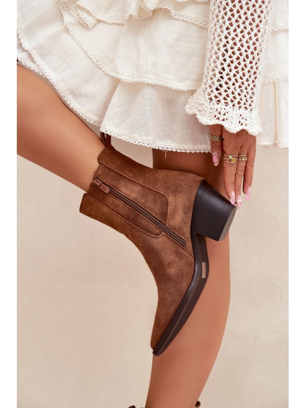 Suede Women's Ankle Boots On Heels Insulated Camel Arelia