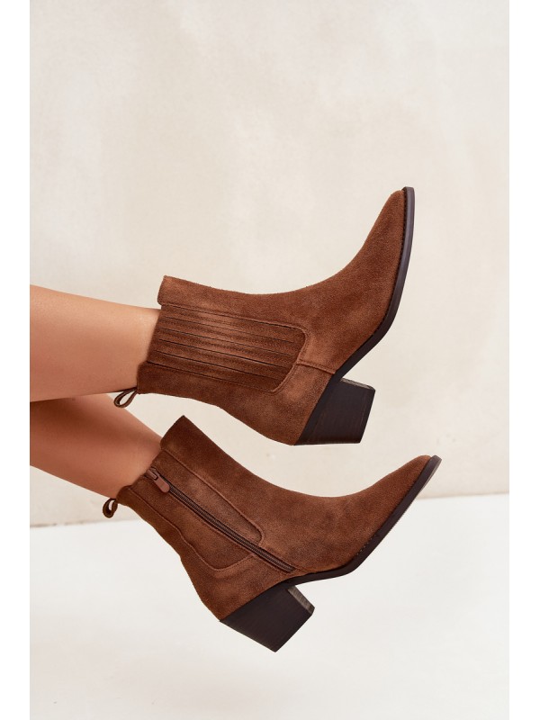 Suede Women's Ankle Boots On Heels Insulated Camel Arelia