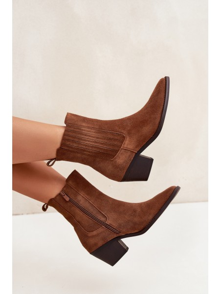 Suede Women's Ankle Boots On Heels Insulated Camel Arelia