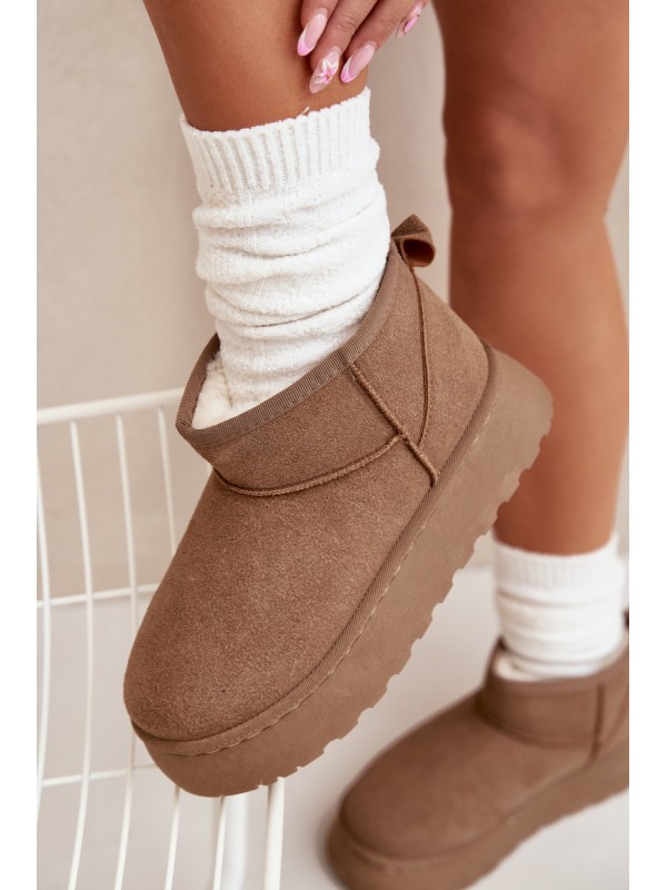 Women's Snow Boots On Platform Insulated With Fur Khaki Vesirae