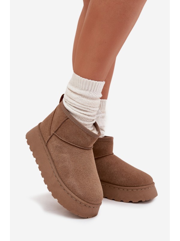 Women's Snow Boots On Platform Insulated With Fur Khaki Vesirae