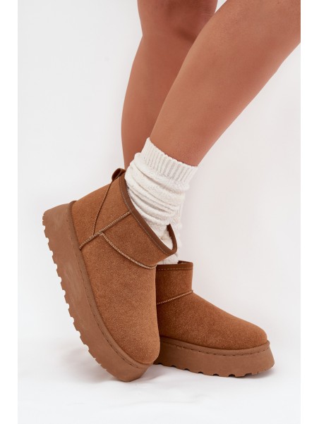 Women's Snow Boots On Platform Insulated With Fur Camel Vesirae