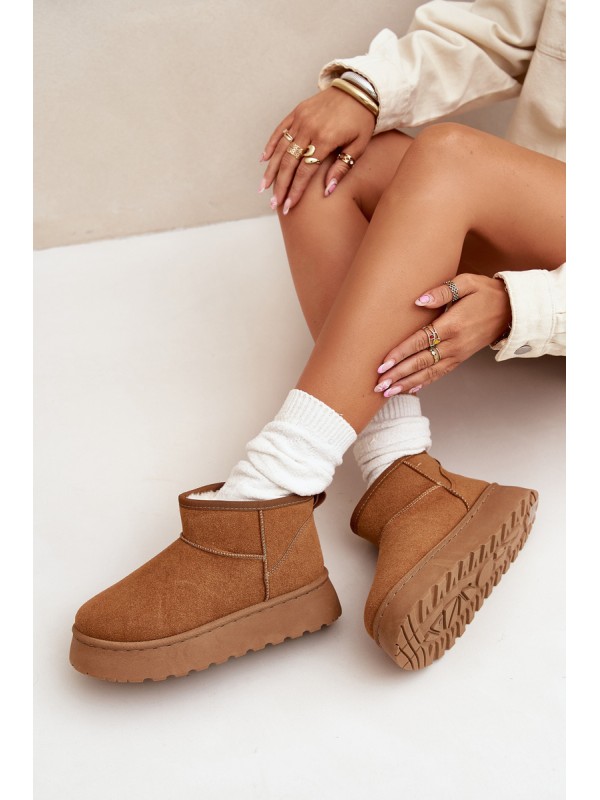 Women's Snow Boots On Platform Insulated With Fur Camel Vesirae