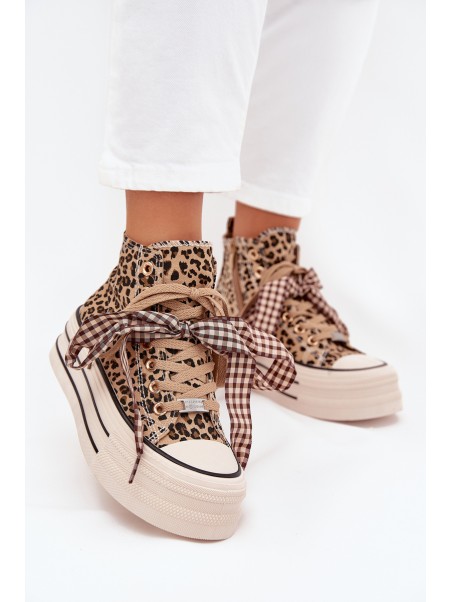 Women's Sneakers With Ribbon And Zipper On Platform Panther Mavara