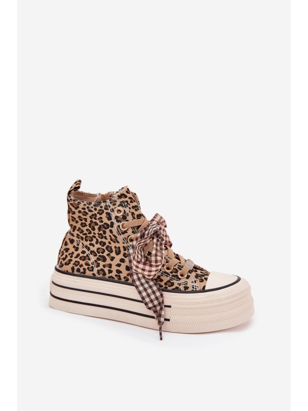 Women's Sneakers With Ribbon And Zipper On Platform Panther Mavara